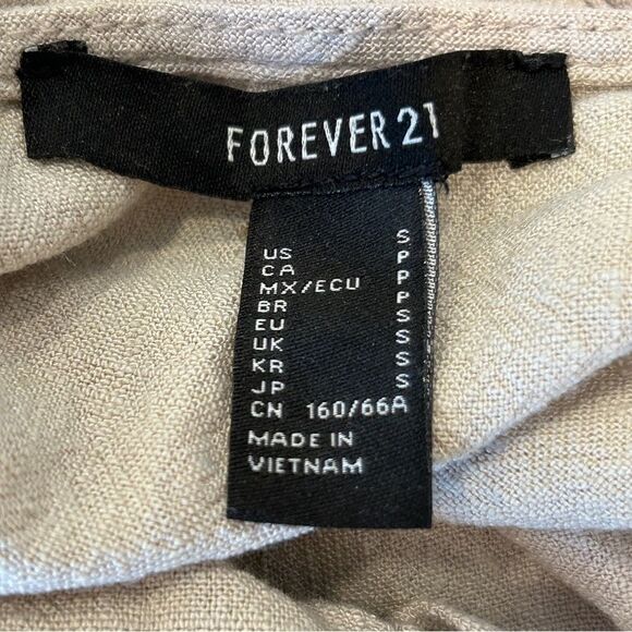 Forever 21 Women's Beige Sleeveless Button-Up Linen Jumpsuit Romper Size Small - Picture 5 of 13